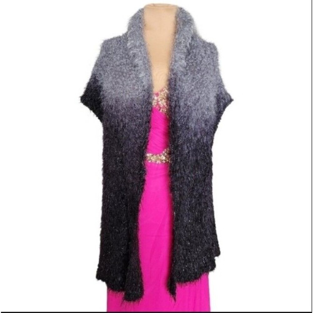 Roz & Ali Fuzzy Ombré Open Front Shimmery‎ Sweater Vest NWT Women’s 18/20